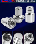 Solid M14 X 1.5 Wheel Lock Lug Nuts With Anti Theft Key Sockets showing chrome steel nuts from various angles for secure wheel fitment.