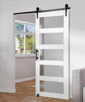 Glass Sliding Barn Door With Solid Wood Frame 30 By 84 In Includes 5.5Ft Sliding Door Hardware Kit With Handle And Floor Guide