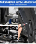Close-up of 160 Piece Universal Car Body Panel Screws And Fasteners Kit used for bumper and hood repairs in various applications.