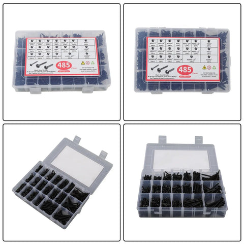 Black Wood Screw Kit, 485-Piece Assortment With Pan Head, Truss Head, And Flat Head Screws, 20 Size Options For Wood And Plastic, DIY Ready High-Precision Threads For A Strong, Long-Lasting Hold., plastic organizer case with black wood screws