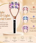 Wireless Face Massager With 8 Roller 3D Face Roller LED Light Therapy Massager showing LED settings on LCD display