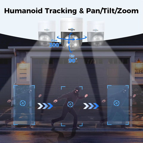 4K PoE PTZ Security Camera System With Auto Human Tracking demonstrating AI tracking and pan/tilt/zoom feature at night.