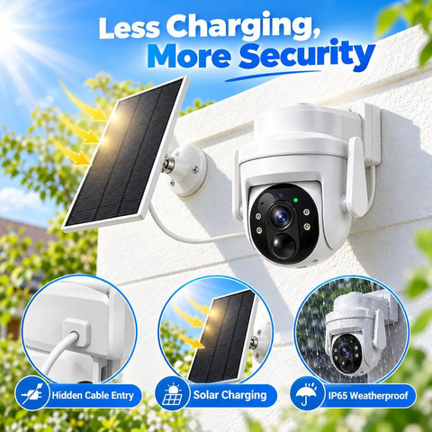 Sleek Solar Powered Security Camera For Outdoor Home Surveillance Featuring Hella Clear 3Mp Video And Smooth Pan Tilt Operation With Reliable Pir Motion Tracking And No Sweat IP65 Weatherproof Design For Backyards And Garages