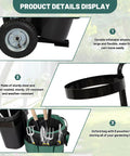 Heavy Duty Rolling Garden Cart With 5 Gallon Bucket, Oxford Bag With 8 Pouches, And 3 Gallon Basket; close-up details