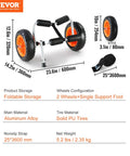 Foldable Aluminum Kayak Cart With 250 Lb Load Capacity And 10 Inch Solid Wheel Dolly, aluminum frame, solid tires, dimensions marked