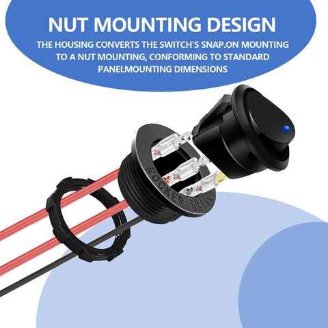 Durable Round Rocker Switch Shell Kit 6 Pack Black ABS injection molded housing with nut mounting design for 20mm switches