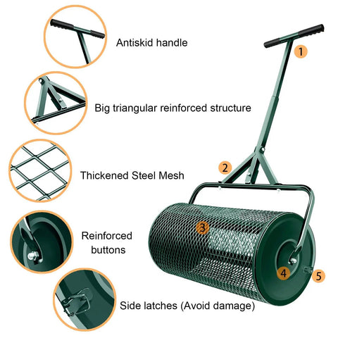 All Purpose Lawn Spreader Roller With Upgrade T Handle Lightweight Durable 27 Inch Manure And Topsoil Spreader With Steel Mesh