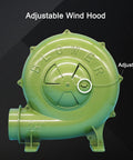 Heavy Duty Electric Air Bellow Pump For Bbq Fire Starter And Inflatable Bouncer Blower showing adjustable wind hood in green.