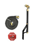 Wildfire Protection Sprinkler System With Bracket And Hardware, Includes 25 Ft Fire Resistant Hose, Powder Coated Steel, Easy To Install, Black Finish, Keeps Your Home Safe From Embers, shown with hose and hardware