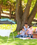 Durable 420D Oxford Canopy Replacement Cover for 2-3 Seater Outdoor Garden Swings in Sky Blue next to family picnic