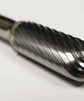 Three Eighths Inch Ball Nose Bur SC 3L Single Cut Solid Carbide Rotary Tool Bit for woodworking and metal engraving close-up