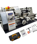 Garage Grade Mini Metal Lathe Machine With Fast Electric Gear Shift And No Sweat Metric Imperial Conversion 1100W Brushless Motor on work surface with tools
