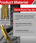 Close-up of 7 Piece Spiral Point Tap Set M2 to M6 Titanium Coated High Speed Steel 6542 for precision metal threading