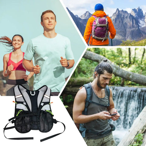 Hydration Vest For Outdoor Adventures With Easy Access Water Bladder System Reflective Front Chest Pocket And Multiple Storage