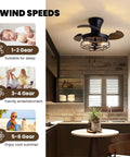 48 Inch Retractable Ceiling Fan With Lights In Black Cage Dope Industrial Fandelier displayed in modern kitchen setting