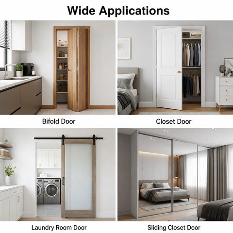 4 Pack Pocket Door Top Roller Kit With Bifold Closet Hardware showing various door applications in different rooms