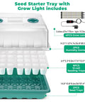 Seed Starter Tray With Grow Light Kit showing 96-cell tray, humidity domes, adjustable LED lights, and components