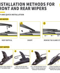 Installation methods for Front And Rear Windshield Wiper Blades 28 20 16 Inch Set Compatible With 2011 2020 Toyota Sienna.