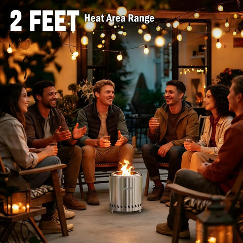 Group enjoying outdoor night with Tabletop Fire Pit Portable Smokeless Camping Stove 9.5 X 8.6 Inch Stainless Steel Fire Pit