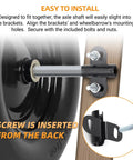 Beefed Up Heavy Duty Wheelbarrow Axle Bracket Set Includes Ten Inch Axle Shaft Five Eighth Inch Hole Two Brackets Nylon Spacers