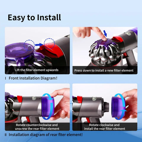 Pro Grade Vacuum Filter Replacement Kit For Dyson V7 V8 SV10 Cordless Vacuums With Post And Pre Filters installation guide