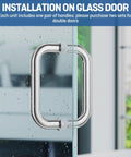 Polished Chrome 6-Inch Tubular Back-To-Back Shower Door Handle installed on glass door