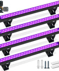 Lit Blacklight Strip Lights USB 1ft Bar, 10W, Adjustable UV Glow For Parties, 4-pack with mounting accessories
