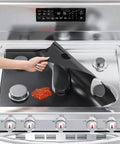 Applying Stove Protector Set 3 Piece Reusable Gas Range Burner Covers Plus Silicone Gap Fillers Ultra Thin 0.3mm Durable Protectors