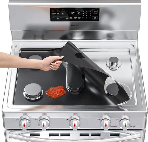 Applying Stove Protector Set 3 Piece Reusable Gas Range Burner Covers Plus Silicone Gap Fillers Ultra Thin 0.3mm Durable Protectors