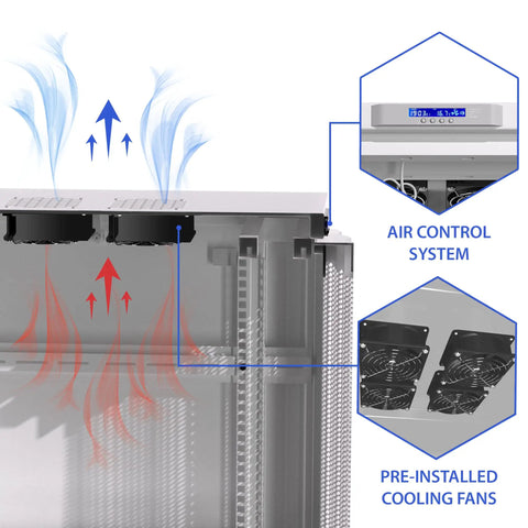Heavy Duty 42U Server Cabinet With Smooth Rolling Casters Locking Door LCD Screen Cooling Fans Smart Thermo System showing air control system and cooling fans.
