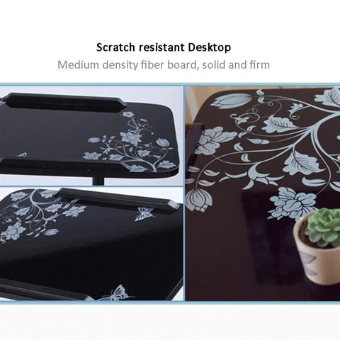 Smooth Operator Height Adjusting Overbed Table Rolling Desktop Stand Up Computer Workstation Multi Purpose Serving Tray with floral design