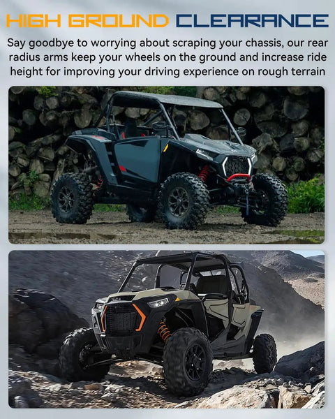 Rear Radius Arm For RZR XP 1000 And 4 XP 1000 2014-2023 And XP Turbo 16-21 High Clearance Boxed Rear Radius Rods With Adjustable Heim Joints DOM Steel Tubing, UTV on rocks