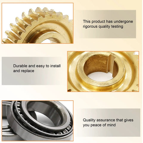 Close-up of durable metal gear and bearing in Tine Shaft Worm Gear Kit Replacement For MTD Troy Bilt Lawn Tractors And Mowers