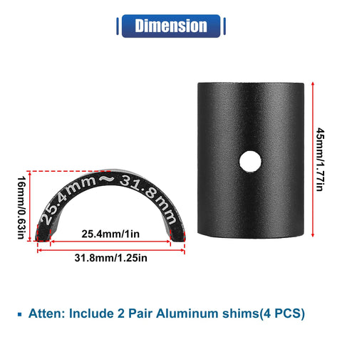 Dimensions of 2 Pair Bike Handlebar Shim 25.4 To 31.8mm Adapter Kit for MTB Road Bikes Aluminum Alloy