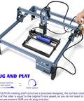 Plug And Play Laser Rotary Roller For Y Axis Engravers setup, showing precise rotating shaft for use with laser cutters.