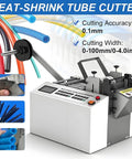 Top Quality Automatic Heat Shrink Tube Cutter With Micro Computer Control And Zero Point One Mm Accuracy, showing cutting mechanism and tubes.