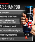 PH Neutral Car Wash Soap For Snow Foam Cannon And Pressure Washer 5 Gallon Bucket Auto Detergent With Powerful Spot Free Cleaning And Safe Sun Use Every Day, hand holding bottle