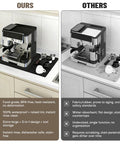 Comparison of home espresso machines on counters with Three In One Silicone Coffee Mat For Home Espresso Machines 23 By 15 Inches.