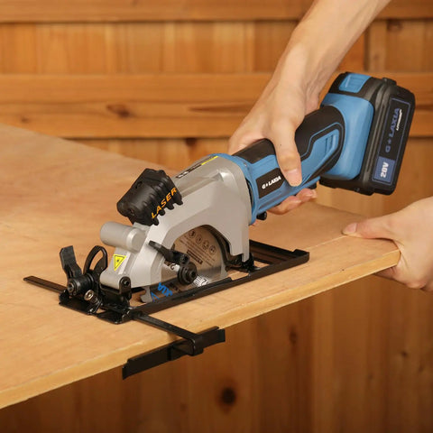 Badass Cordless Mini Circular Saw Featuring 4-1/2-Inch Pure Copper Motor And Integrated Laser Guide For Clean Cuts Rapid Setup Lightweight Build handles cutting plywood.