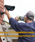 Technician using portable 5 inch CCTV monitor and camera tester on the go 4 in 1 8MP AHD TVI CVI CVBS 1080P for setup