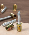 Solid M6 X60mm Hanger Bolts And Heavy Duty Self Tapping Wood Dowel Screws Coupled With Eight M6 Hex Inserts for assembly.