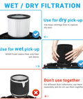 Use instructions for wet and dry filtration with 4 Pack Foam Sleeve Filter For 5 Gallon And Above Wet Dry Vacuums Replacement Foam Sleeve.