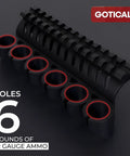 Side Saddle Shell Holder For 500 590 And Shockwave Shotguns 6 Shell Carrier With 13 Slot Aluminum Rail Mount, black, close-up.