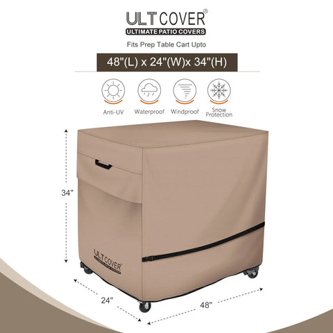 Rolling Dining Prep Table Cart Cover For Outdoor Patio Kitchen And Garden Use Fits Up To 48L 24W 34H Inches Waterproof