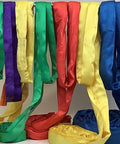 Colorful heavy duty lifting straps hanging, including a 12 Foot Endless Round Sling Yellow Heavy Duty Lifting Strap For Rigging