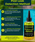 DOSIDIAG universal leak detector bottle with yellow dye and black cap beside pool, 4 oz (120 ml)