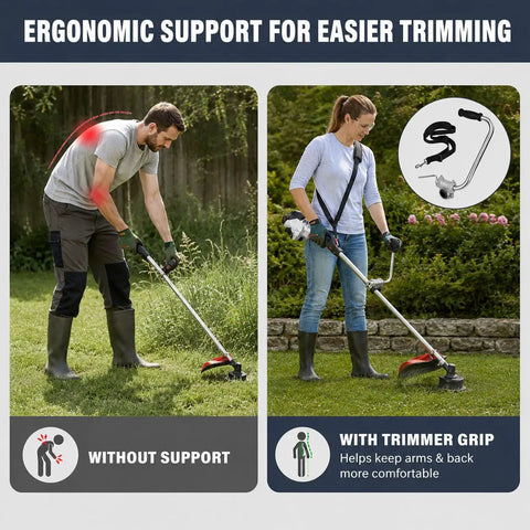 Ergonomic Adjustable Trimmer Support Handle Kit For Lawn Trimmers With Height Adjustable Clamp Extra Grip For Upright Posture Smoother Edging And Precise Trimming Compatible With B410S LW, metal handle on trimmer