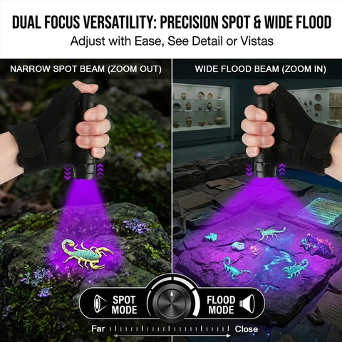 Ultra Bright UV Blacklight Flashlight With 395 405 Nm LED for detecting hidden messes in spot and flood modes