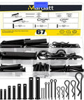 67-Piece Carbon Steel Clevis Pin And Cotter Pin Kit With Five Clevis Pin Sizes M5 To M12 Plus R Pins And Split Cotter Pins All In One Assortment For DIY Garage And Automotive Projects featuring organized case and components.
