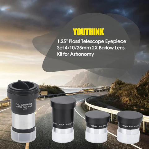 1.25 Inch Plossl Telescope Eyepiece Set with 10mm and 25mm Plossl Eyepieces and 2x Barlow Lens in scenic background